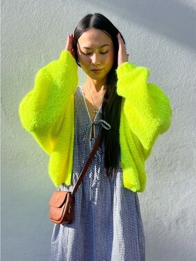 American Vintage Neon Yellow Fuzzy Open-Front Cardigan